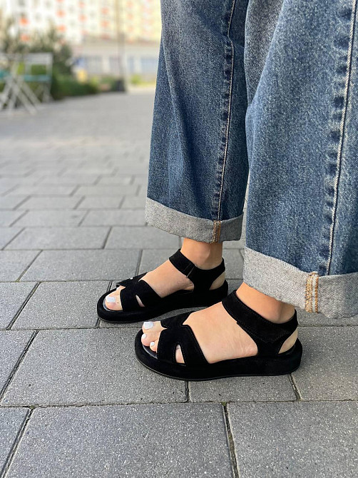 Соната Босоніжки жіночі чорні літні Соната Люба з натуральної замші / Босоніжки на низькому ход Коломыя - изображение 4