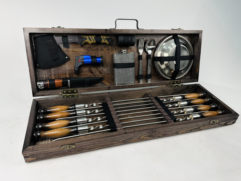 Подарунковий набір шампурів у дерев'яному кейсі ПІКНІК HAPPY DAYS Тернопіль - фото 1