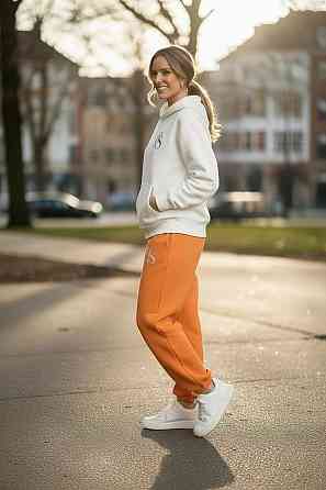 Теплый женский костюм тринитка на флисе Оранжевый L-XL Харьков