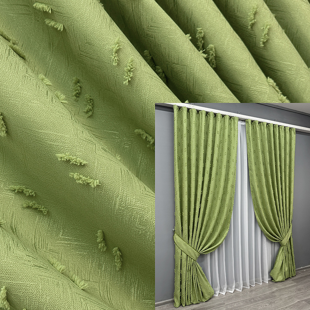 Комплект штор VR-Textil Лен Букле № 1889ш Оливковый 150х270 см 2 шт (33-0921) Киев - изображение 1