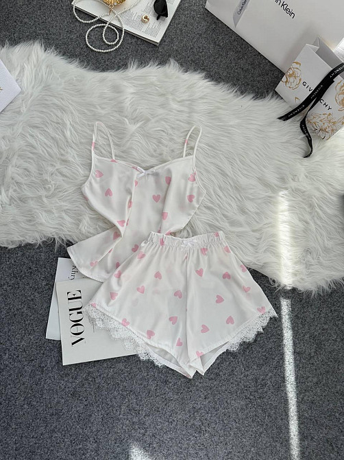 Женская базовая повседневная домашняя шелковая пижама с кружевом Молочный, 44/46 Одесса - изображение 6