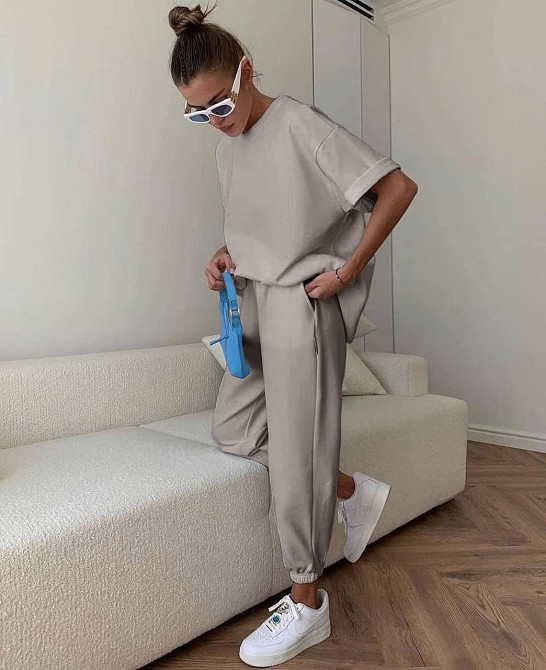 Жіночий повсякденний костюм двійка футболка і штани Сірий 46/48 Харків - фото 2