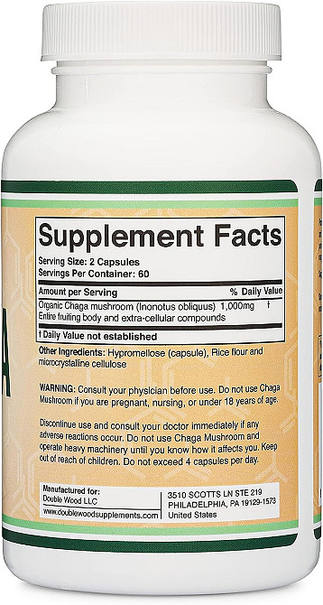 Чага Double Wood Supplements Chaga Mushroom 1000 mg 120 capsules Луцьк - фото 2
