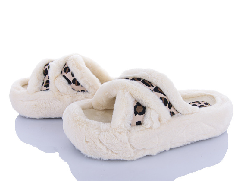 Тапки женские открытые домашние с меховые накрест с принтом леопарда белые 40 Одесса - изображение 1