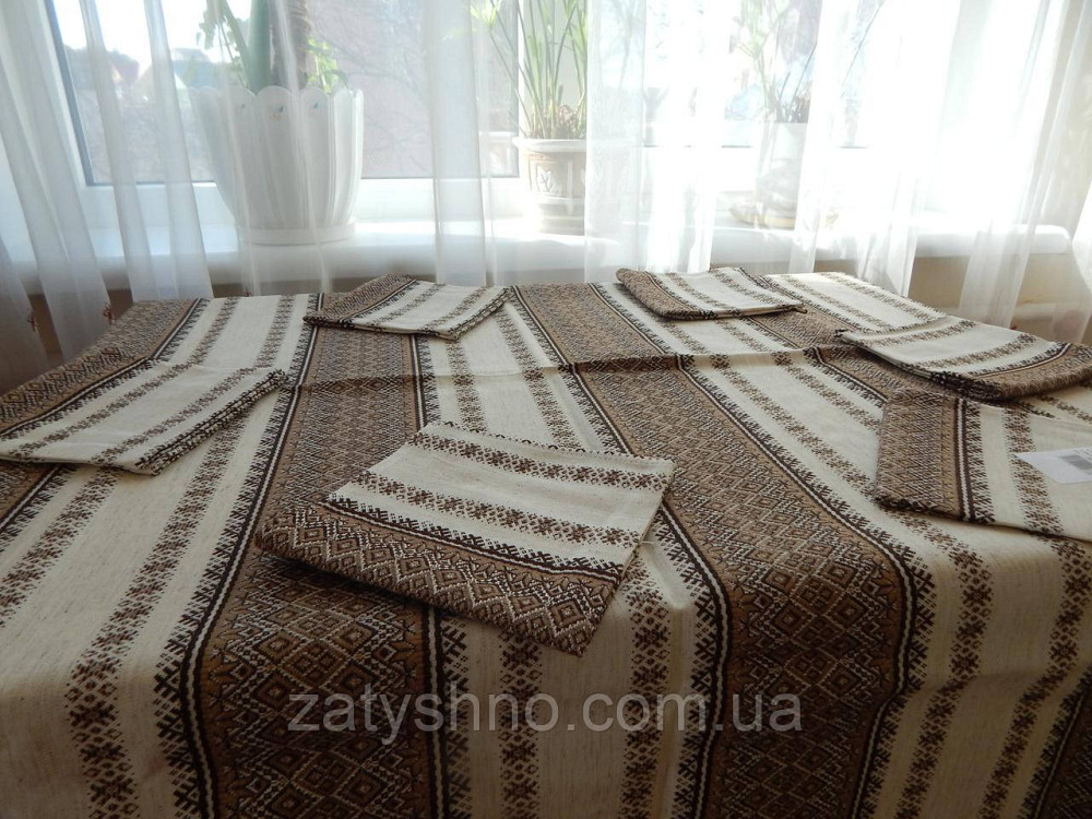 Кавовий комплект скатертини та серветок на льону Київ - фото 2