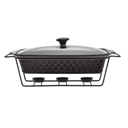 Марміт прямокутний 2л 36см кераміка скляна кришка + метал.підставка чорний 6421 KAMILLE Житомир - изображение 3