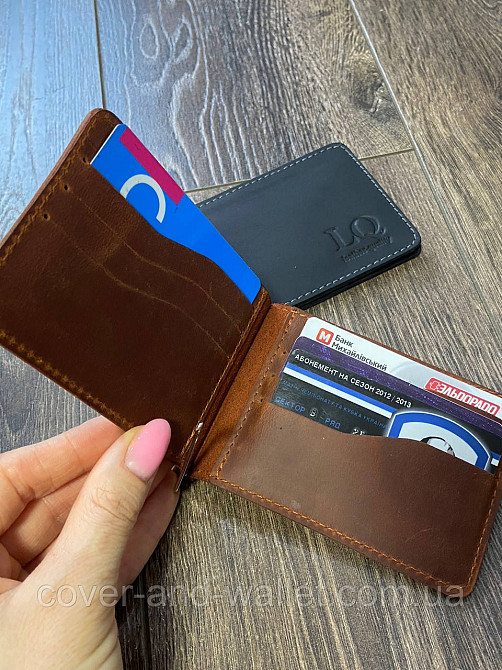 Удобный тонкий зажим для купюр и карточек коричневого цвета Onda Киев - изображение 4