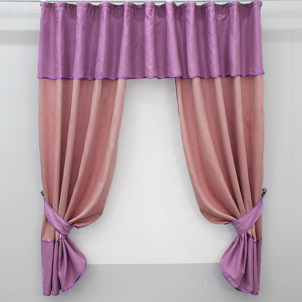 Кухонные шторы VR-Textil № 073к с ламбрекеном и подхватами пудровый с розовым 270х170 см (50-922) Киев - изображение 1