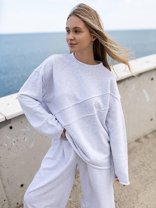 Женский стильный оверсайз костюм двойка: кофта и штаны турецкая трехнить петля пенье Меланж Одесса - изображение 4