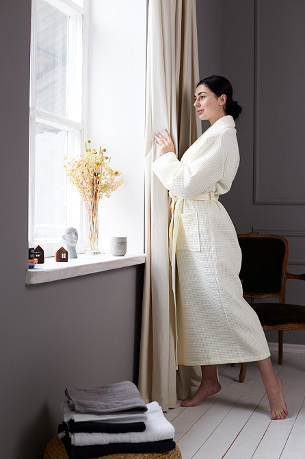 Жіночий халат вафельний Ideal Textile довгий ваніль (56860406) XL Чернівці - фото 4