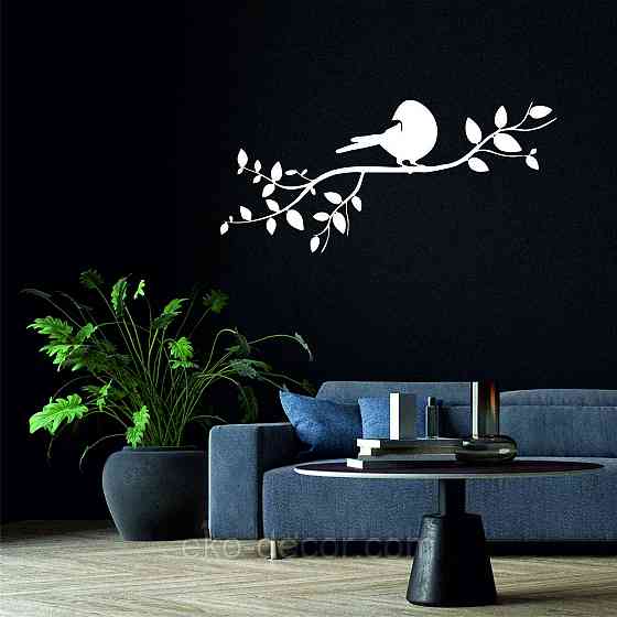 Декоративное настенное Панно «Птичка на ветке», Декор на стену 70*31 см, Белый Киев