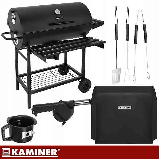 Садовый угольный гриль с крышкой на колесах и аксессуарами Kaminer (27315) Нововолынск