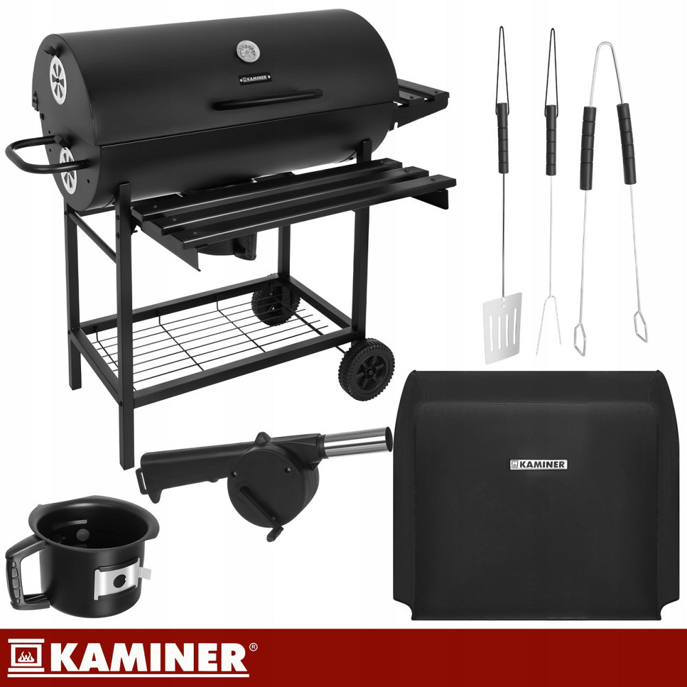 Садовий вугільний гриль із кришкою на коліщатках та аксесуарами Kaminer (27315) Нововолинськ - фото 2