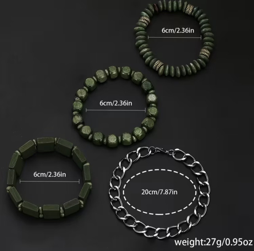 Подарунковий набір для чоловіків наручний годинник з 4 браслетами зелений Київ - фото 5