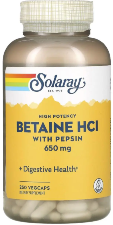 Бетаїн HCl + пепсин Solaray HCL with Pepsin 250 вег капс Київ