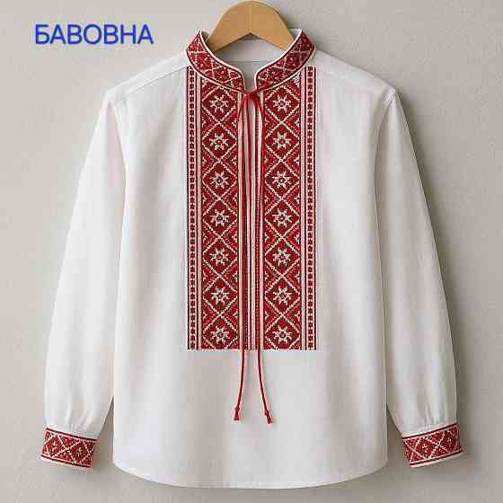 Детская вышиванка для мальчика с длинным рукавом из хлопка Красный Одесса