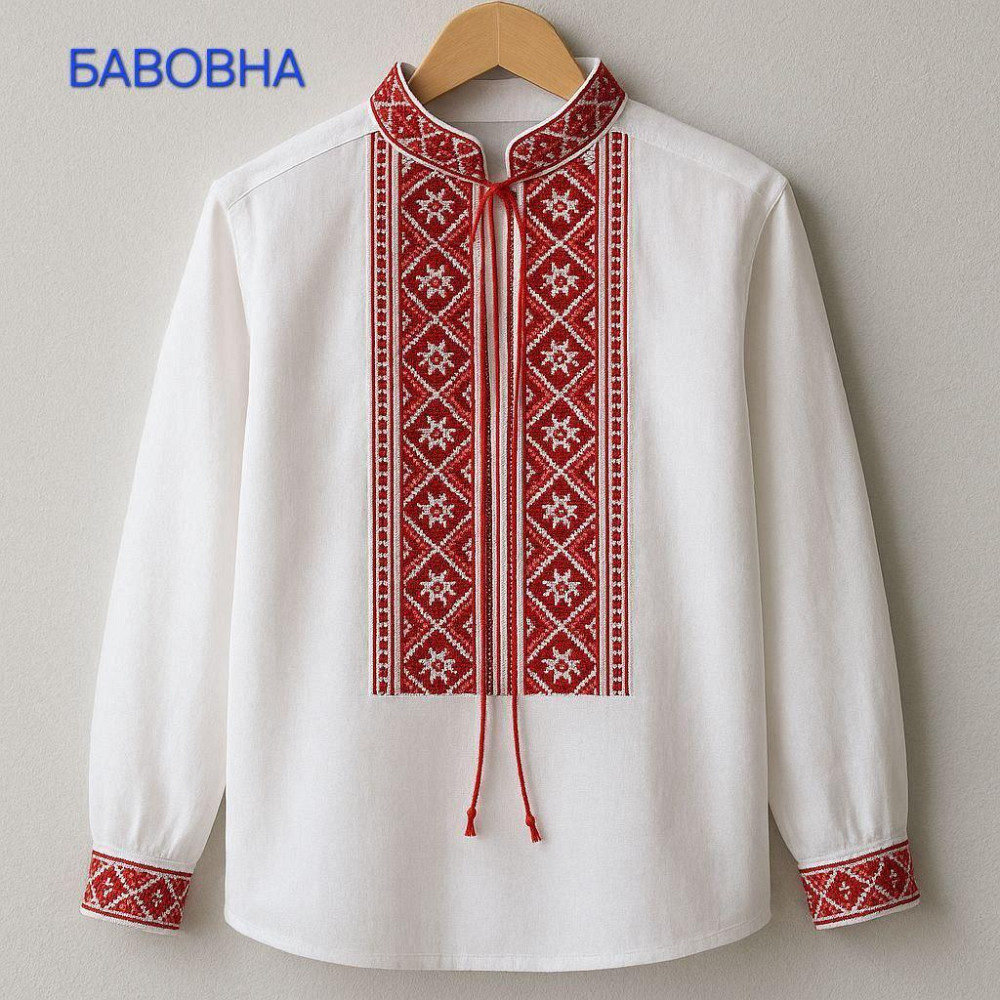 Детская вышиванка для мальчика с длинным рукавом из хлопка Красный Одесса - изображение 2