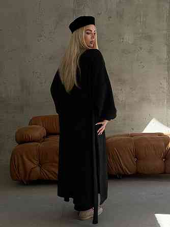 Жіночий затишний оверсайз кардиган із поясом альпака Чорний Одеса