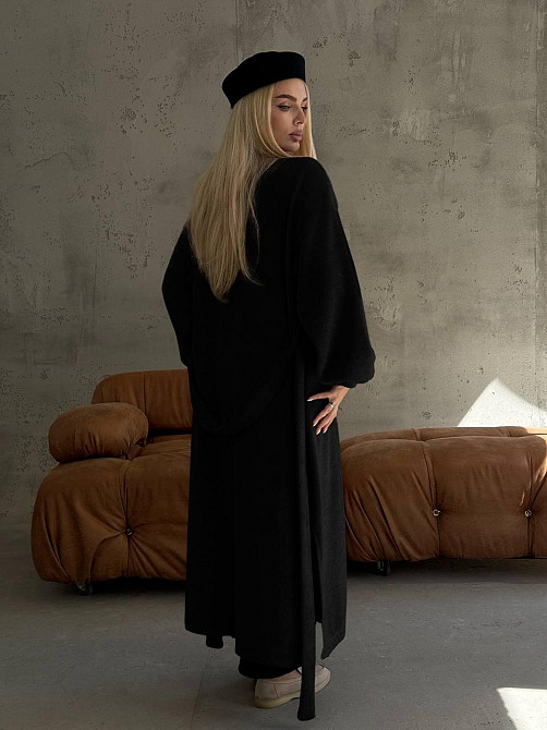 Жіночий затишний оверсайз кардиган із поясом альпака Чорний Одеса - фото 3