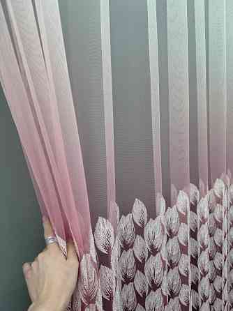 Тюль "Грек-сітка" омбре з вишивкою Листочки колір рожевий з білим 1482т Київ