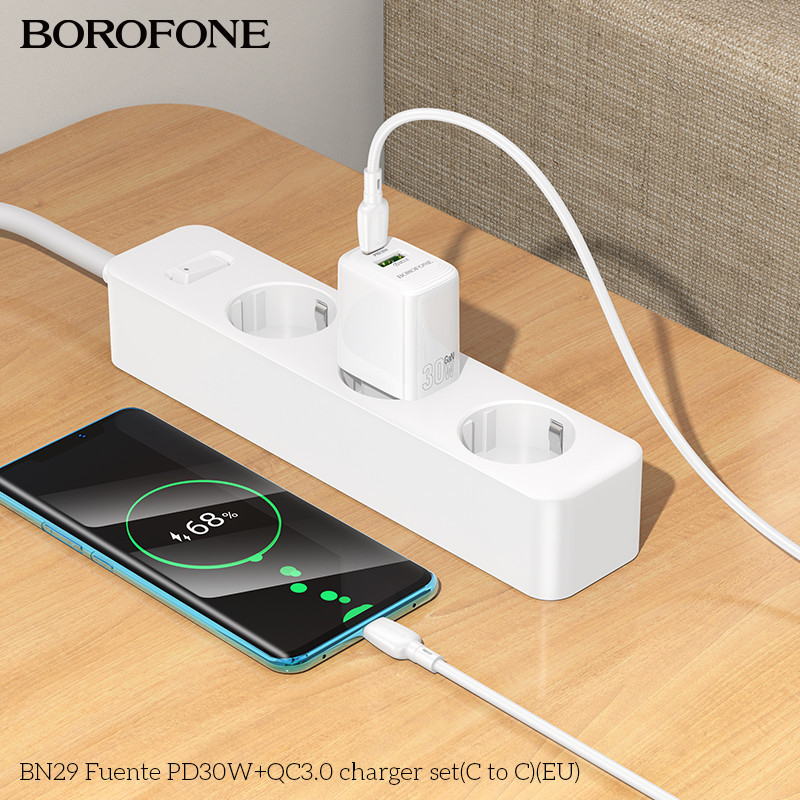 Мережевий зарядний пристрій BOROFONE BN29 Fuente PD30W+QC3.0 charger (EU) White Одеса - фото 8