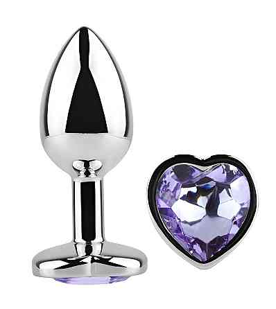 Анальна пробка з кристалом EGZO - Silver Heart Plug Amethyst size M Sex Aura Київ
