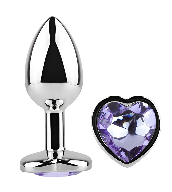 Анальная пробка с кристаллом EGZO - Silver Heart Plug Amethyst size M Sex Aura Киев - изображение 2