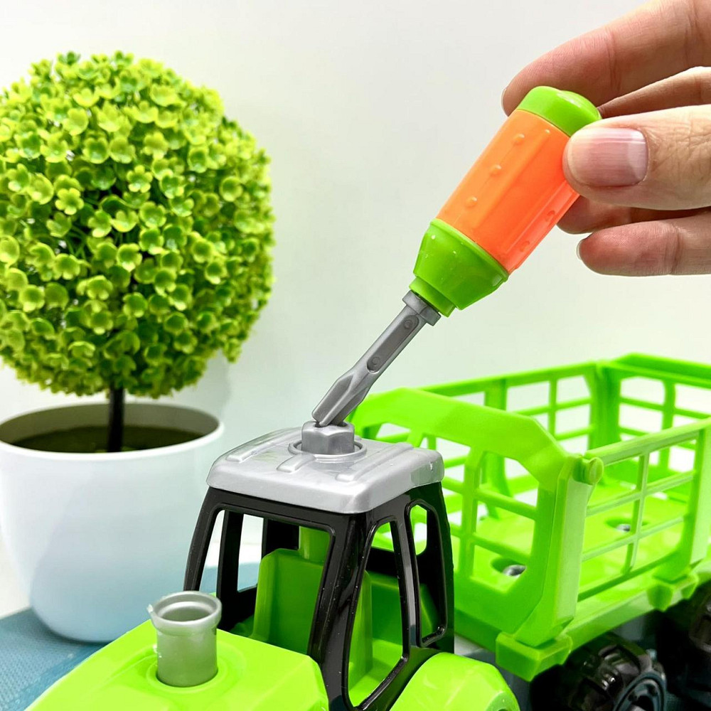 Трактор конструктор на шурупах із причепом 32 см Зелений (0488-801-2-3) Чернігів - фото 5