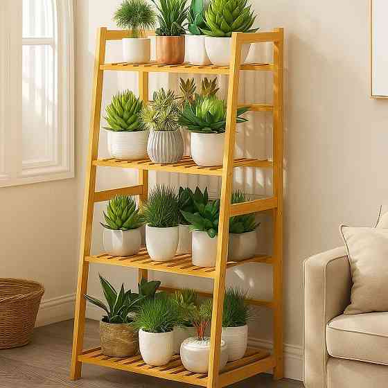 Полка этажерка для цветов и растений на 4 яруса ,напольный универсальный стелаж для дома дерево Каменец-Подольский