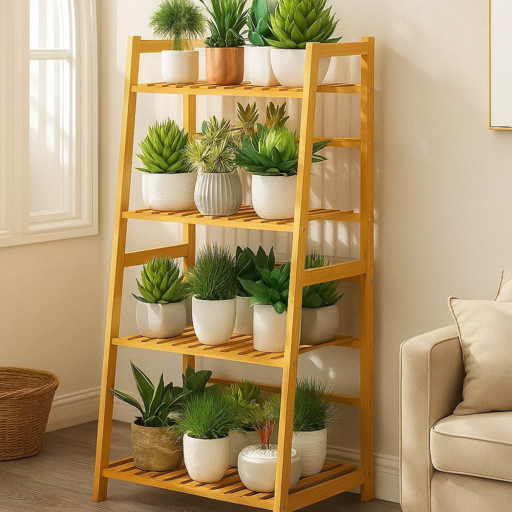 Полиця етажерка для квітів і рослин на 4 яруси, підлоговий універсальний стелаж для будинку дерево Кам'янець-Подільський - фото 3