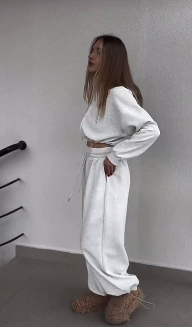 Женский прогулочный оверсайз костюм тройка: кофта топ и брюки двунить + микродайвинг Одесса - изображение 3