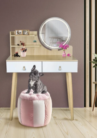 Туалетний столик Jumi Scandi LED підсвітка, з шухлядами, шкіряні ручки, світлий бук Київ