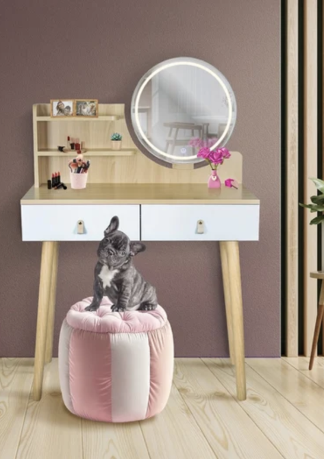 Туалетний столик Jumi Scandi LED підсвітка, з шухлядами, шкіряні ручки, світлий бук Київ - фото 3