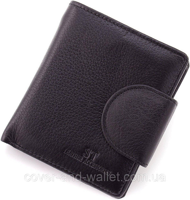 Компактный женский кожаный кошелек черного цвета на много карточек ST 415 Киев - изображение 1