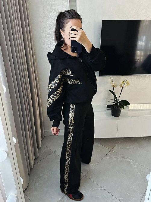 Жіночий стильний повсякденний костюм замша на дайвінзі Чорний, 54/56 Одеса - фото 7