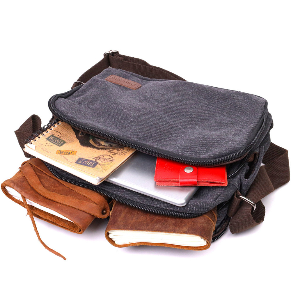 Чоловіча сумка месенджер із щільного текстилю Vintage 22204 Чорний Київ - фото 4