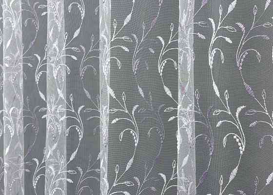 Тюль фатин с вышивкой и люрексом цвет белый с сиреневым 1653т Киев