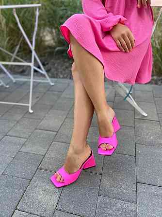 LIRIO Шльопанці сабо жіночі з натуральної шкіри на підборах неонові рожеві LIRIO L0260/8073-СТ- Коломыя