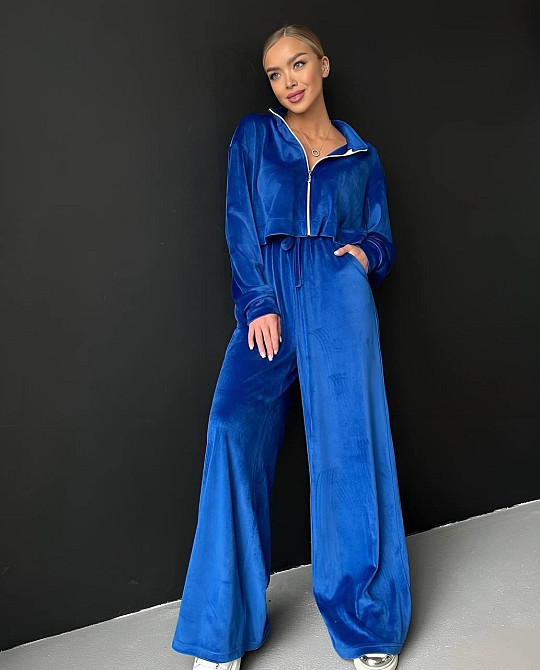 Жіночий прогулянковий плюшевий костюм: кофта та штани Електрик, 42/46 Одеса - фото 1