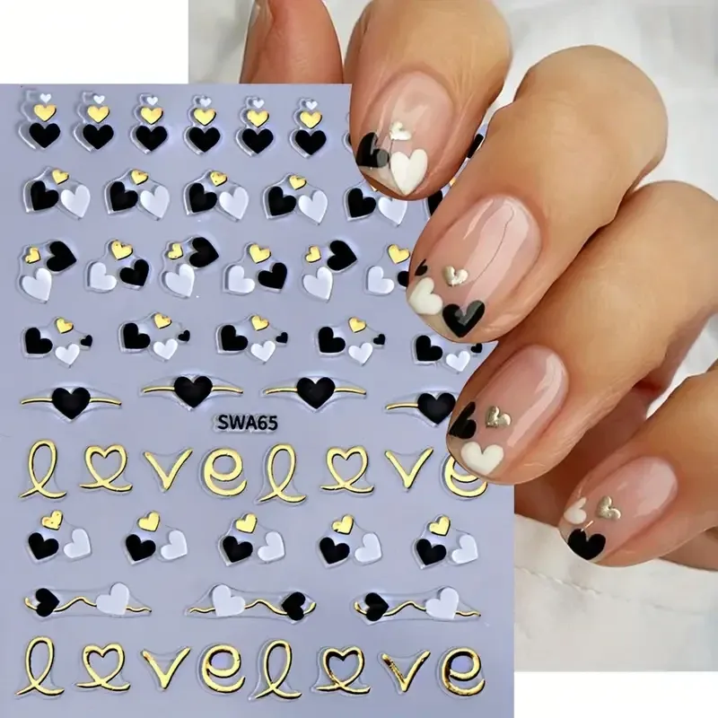 Набор наклеек для ногтей с сердцами и золотыми линиями — 4 листа, самоклеящиеся Киев - изображение 6