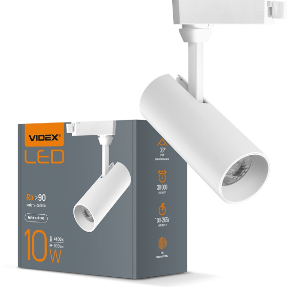 LED Світильник трековий 10W 4100К 220V білий VL-TR04-104W Videx Житомир