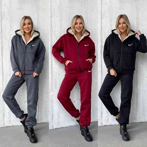 Жіночий теплий базовий костюм тринитка на флісі + Підкладка Штучне хутро Бордо, 44/46 Одеса