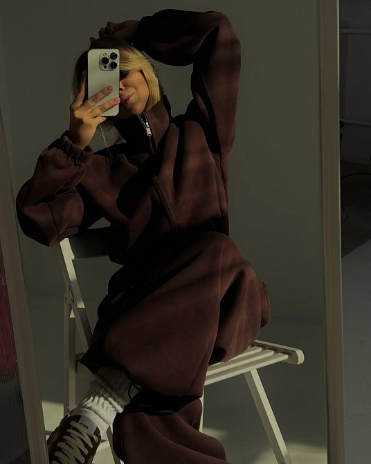 Женский теплый повседневный комбинезон трехнить на флисе Шоколад, 46/48 Одесса - изображение 2