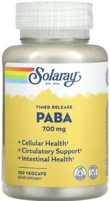 Парааминобензойная кислота ПАБК, Solaray PABA 700mg 100 раст капс Киев - изображение 1