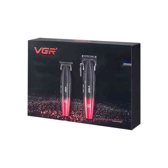 Набір для стрижки 2в1 VGR V-640 S2 Black/Red: машинка + T-тример, DLC-кераміка, 9000 об/хв, LED, USB, чорно-червоний Одеса