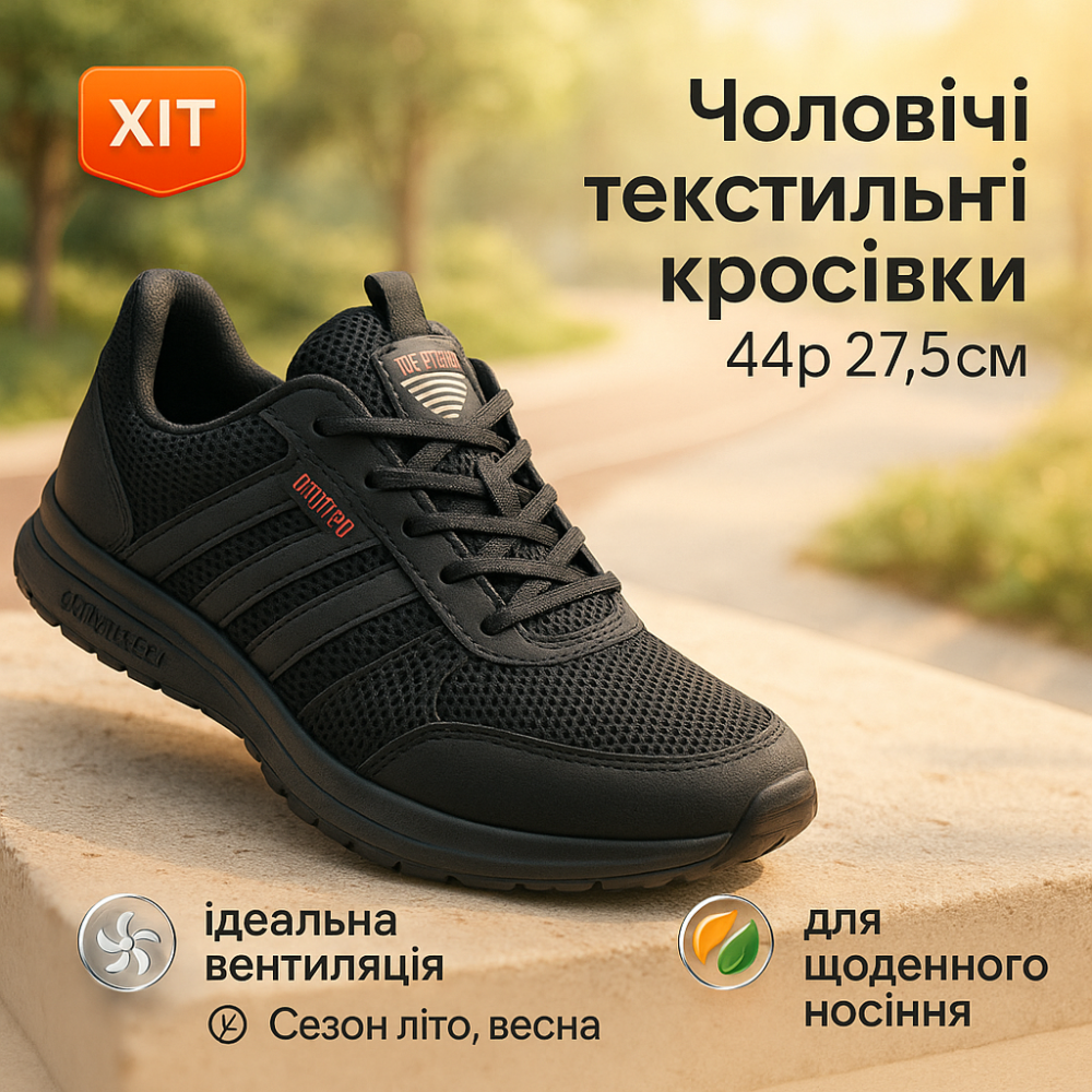 Чорні текстильні кросівки 44р 27.5см, Кросівки для бігу влітку Легкі під джинси чоловічі ND-18 Львів - фото 10