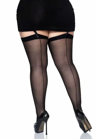 Прозорі панчохи зі швом Leg Avenue Sheer backseam stockings Black, plus size Львов