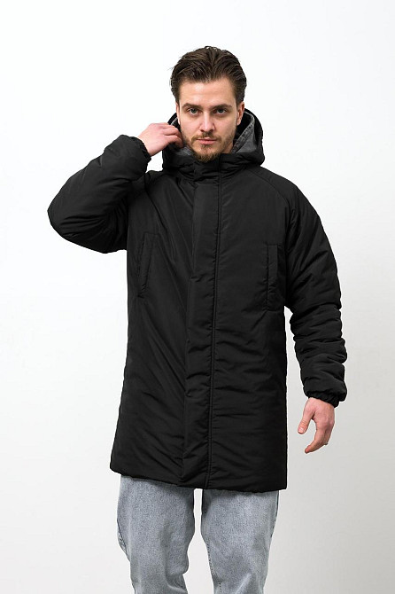 Мужская куртка парка теплая зимняя удлиненная с капюшоном из полиэстера черная Without Snowman Black XXL/3XL Одесса - изображение 5