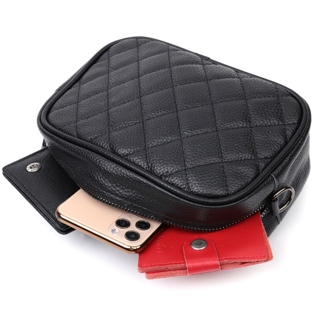 Классическая кожаная женская сумка через плечо на одно отделение Vintage 22387 Черная Киев - изображение 7