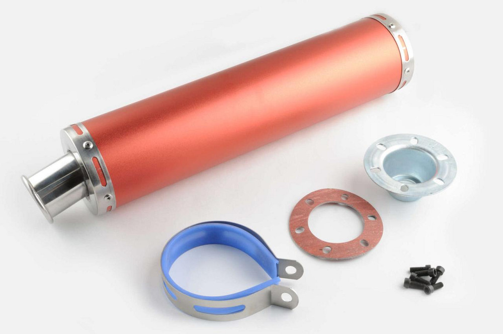 Глушитель (тюнинг) 420*10 см, креп. Ø78mm (нержавейка, красный, прямоток, mod:1) Мукачево - изображение 1